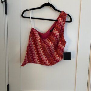 Fiala Medium Pink Multi Crochet Chevron One-shoulder Top